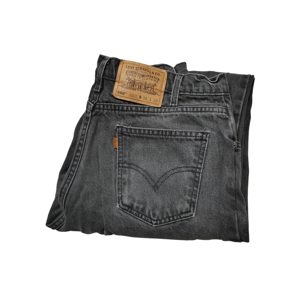 Vintage Orange Tab Levis 560 Jeans Mens 34x32 Gray Charcoal Wash Loose Fit Denim